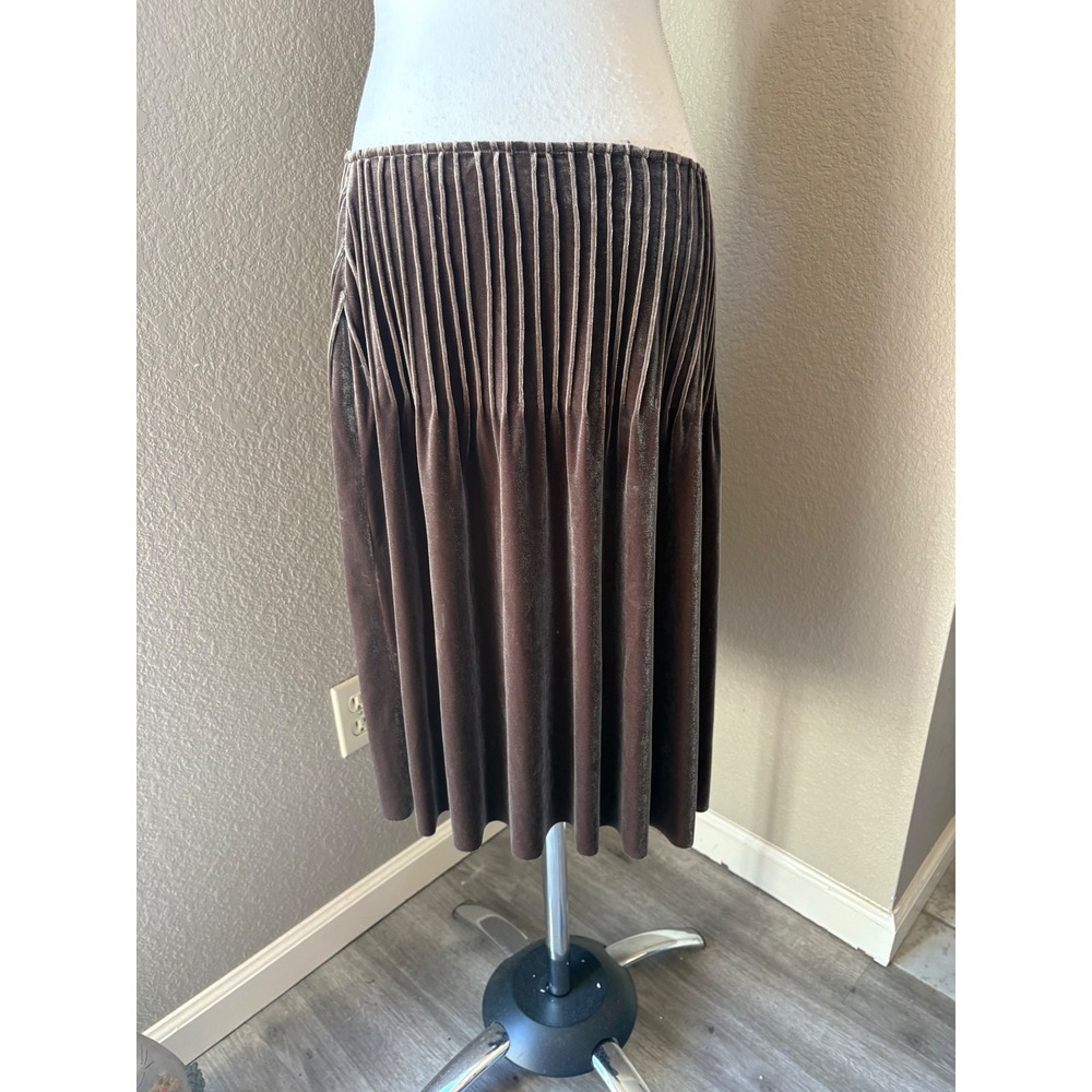 Grace Elements Brown‎ Velvet Pleated Midi Skirt Size 12 Side Zip Dark Academia